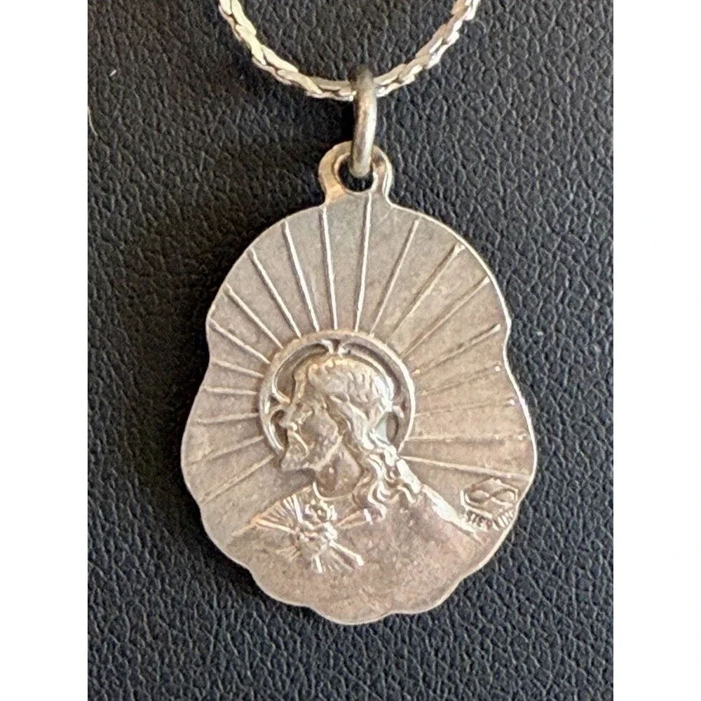 VINTAGE JESUS CROSS STERLING SILVER PENDANT RELIGIOUS NECKLACE 925 PRAYER RETRO